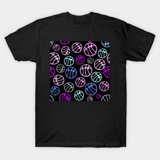 Basketball Ball Pattern Pink Mint Purple on Black T-Shirt